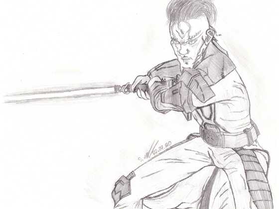 Bleistift-Zeichnung: Arc'hantael der Sith-Krieger