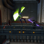Lords Kämpfen mit dem Jedi-Meister auf der Brücke