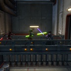 Lords Kämpfen mit dem Jedi-Meister auf der Brücke