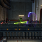 Lords Kämpfen mit dem Jedi-Meister auf der Brücke